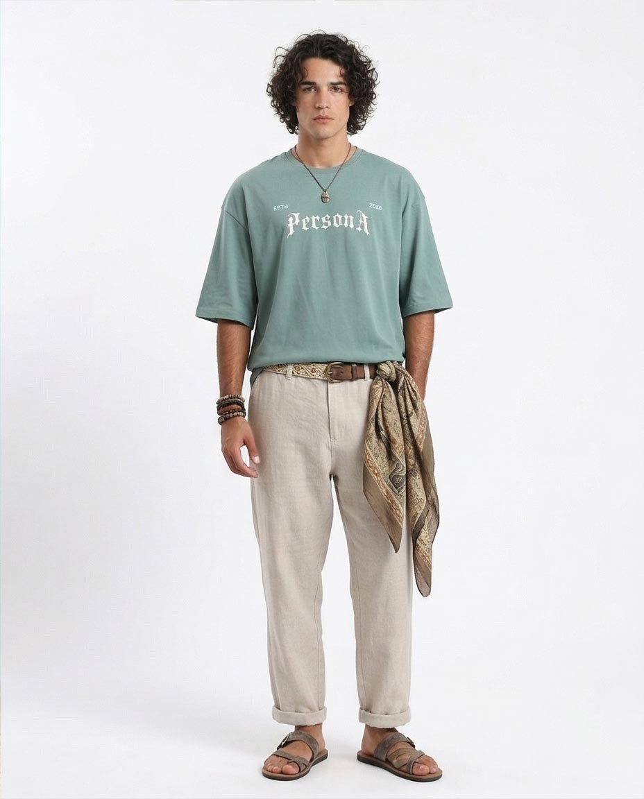 Ravin "Persona" Surrealist Print Oversized Graphic T-Shirt in Sage - R209087