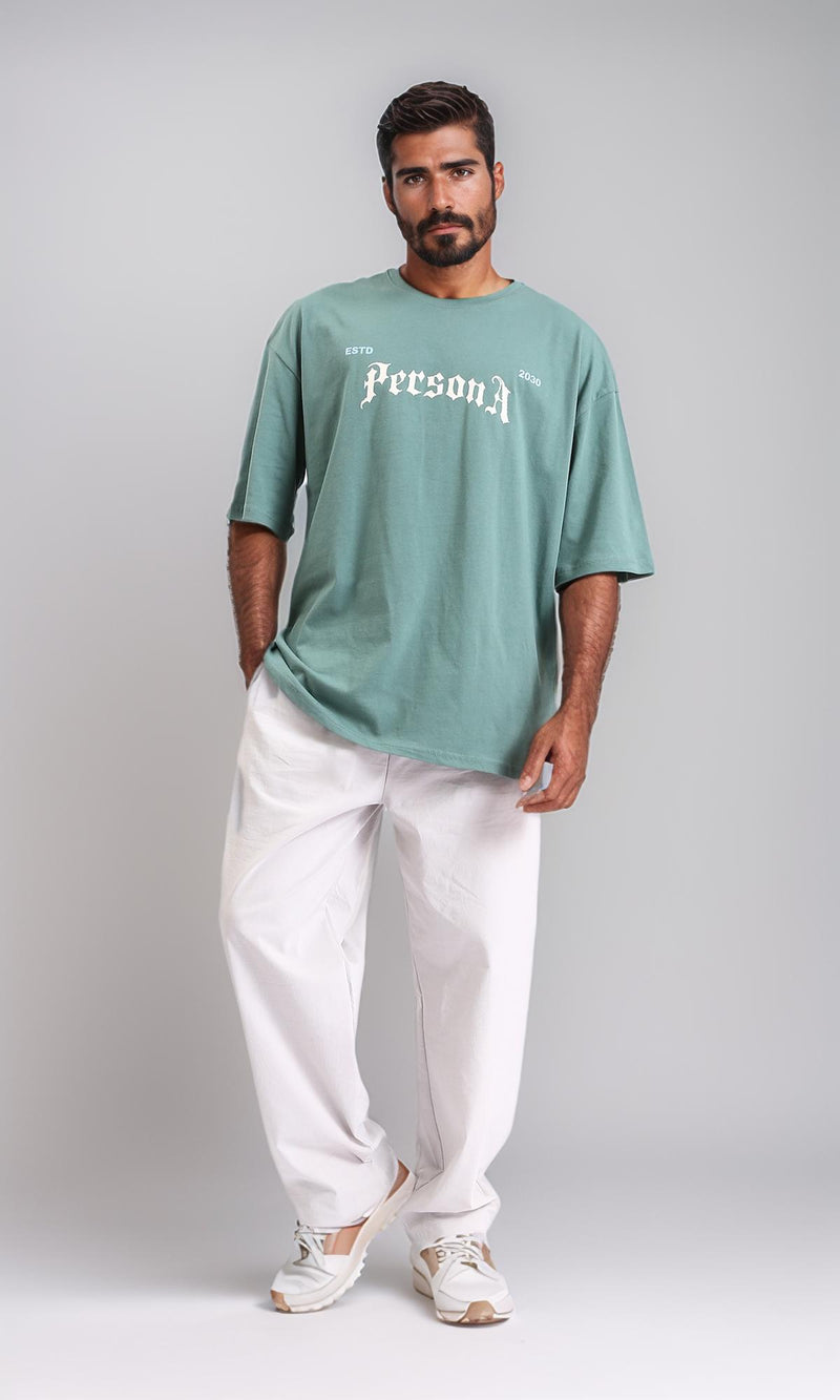 R209087 - Printed Loose Fit Slip On Tee - Dark Mint