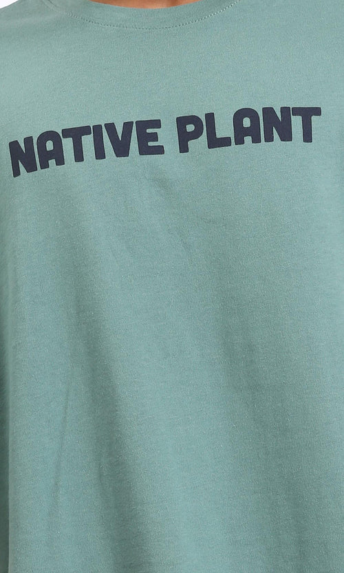R209088 - Printed "Native Plant" Loose Slip On Tee - Dark Mint
