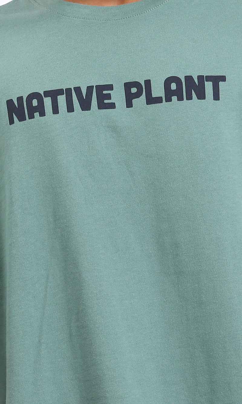 R209088 - Printed "Native Plant" Loose Slip On Tee - Dark Mint