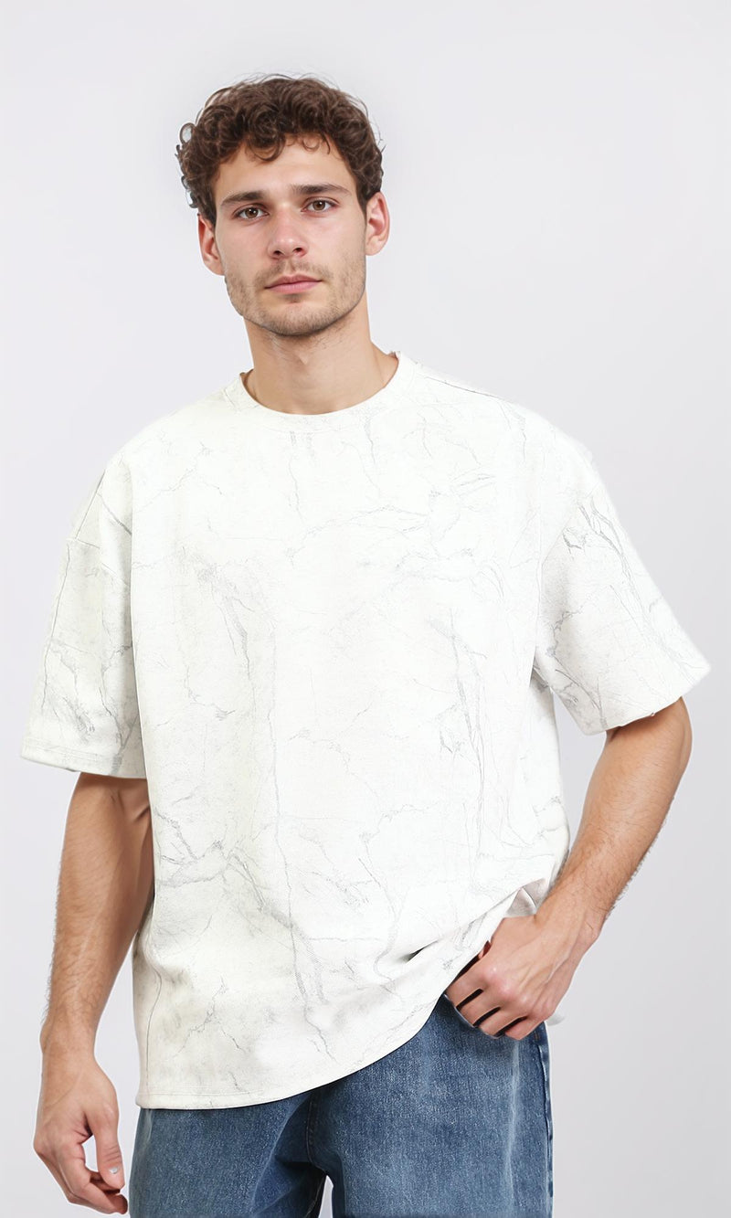 R209089 - Relaxed Fit Summer Marble Tee - White & Grey