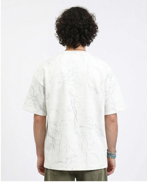 Ravin Marble-Print Oversized Boxy T-Shirt – White/Grey - White & Grey - R209089