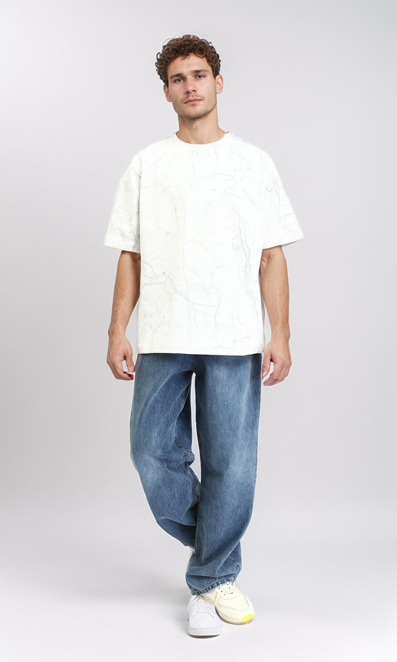 R209089 - Relaxed Fit Summer Marble Tee - White & Grey