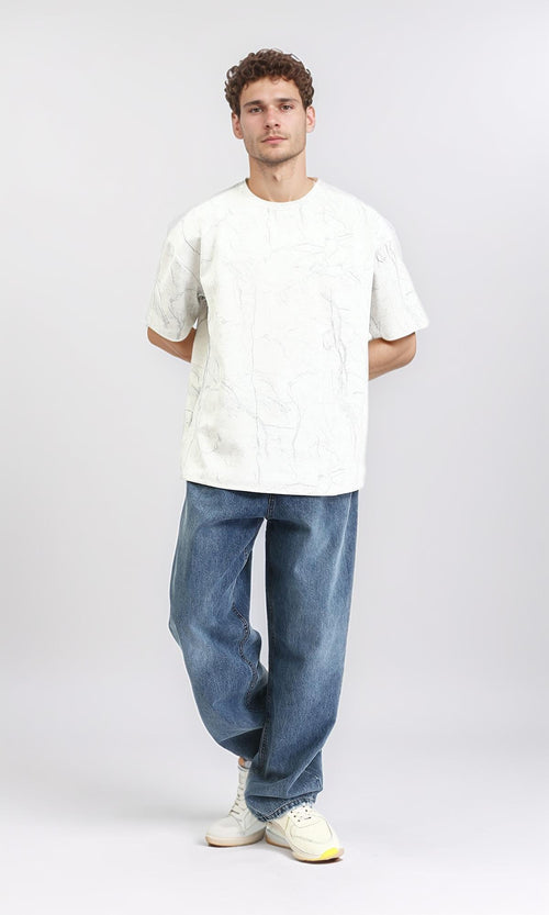 R209089 - Relaxed Fit Summer Marble Tee - White & Grey