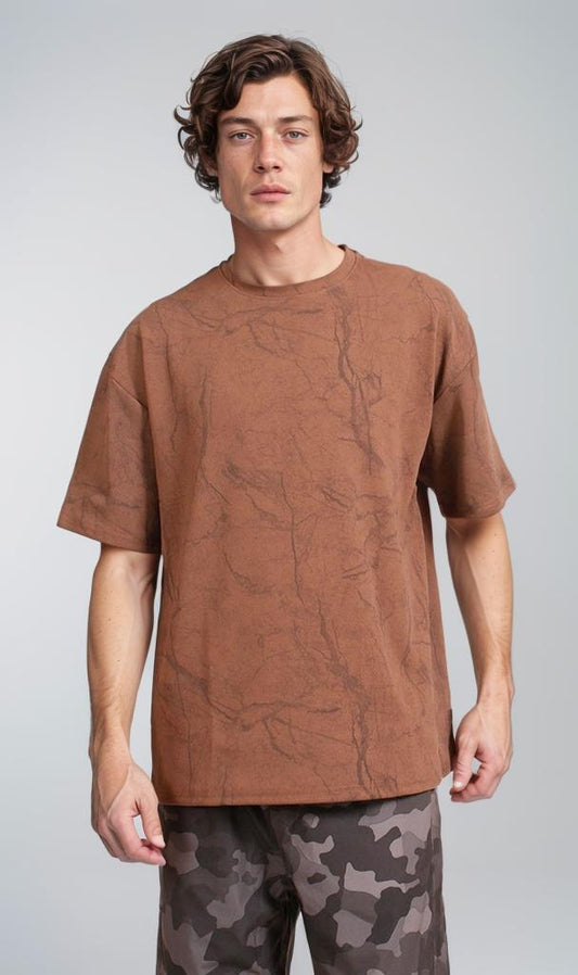 R209090 - Waffle Textured Oversized T-Shirt - Brown