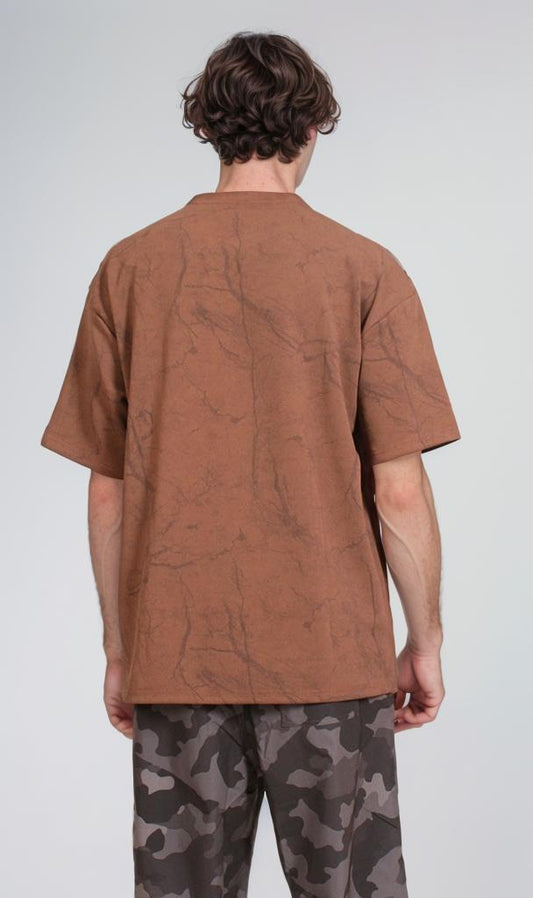 R209090 - Waffle Textured Oversized T-Shirt - Brown