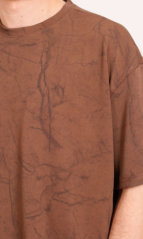 R209090 - Waffle Textured Oversized T-Shirt - Brown