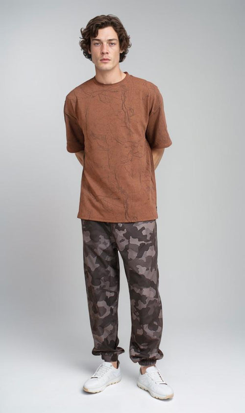 R209090 - Waffle Textured Oversized T-Shirt - Brown