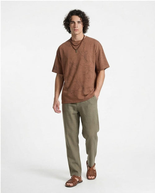 Ravin | Men’s Earth-Tone Marble Oversized T-Shirt - Brown - R209090