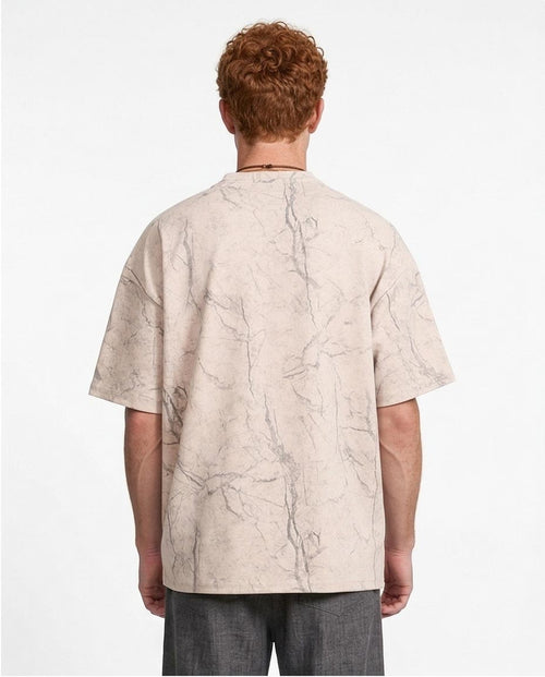 Ravin Men’s Oversized Marble Print T-Shirt – Stone & Grey Cracked Vein - R209091