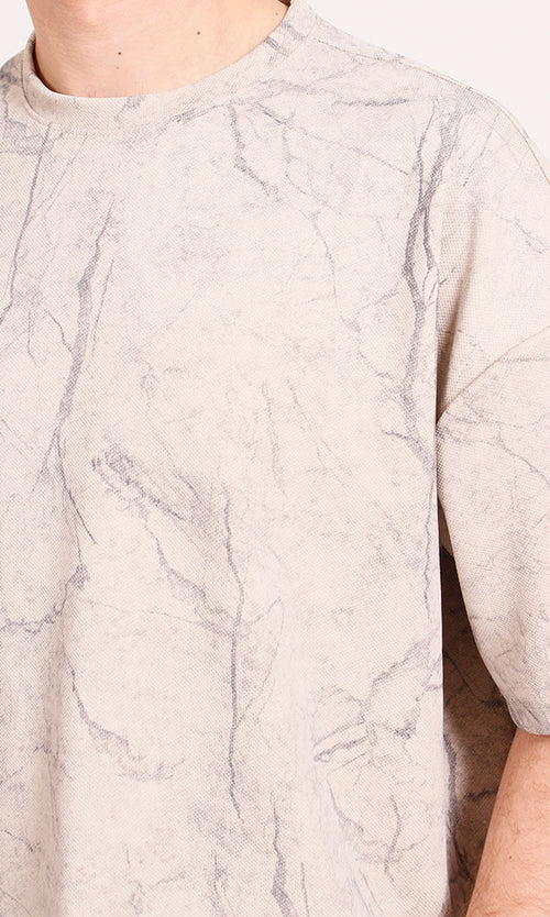 R209091 - Waffle Textured Oversized T-Shirt - Beige