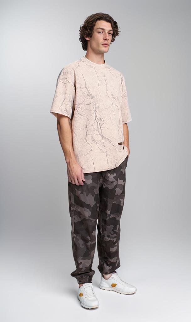 R209091 - Waffle Textured Oversized T-Shirt - Beige