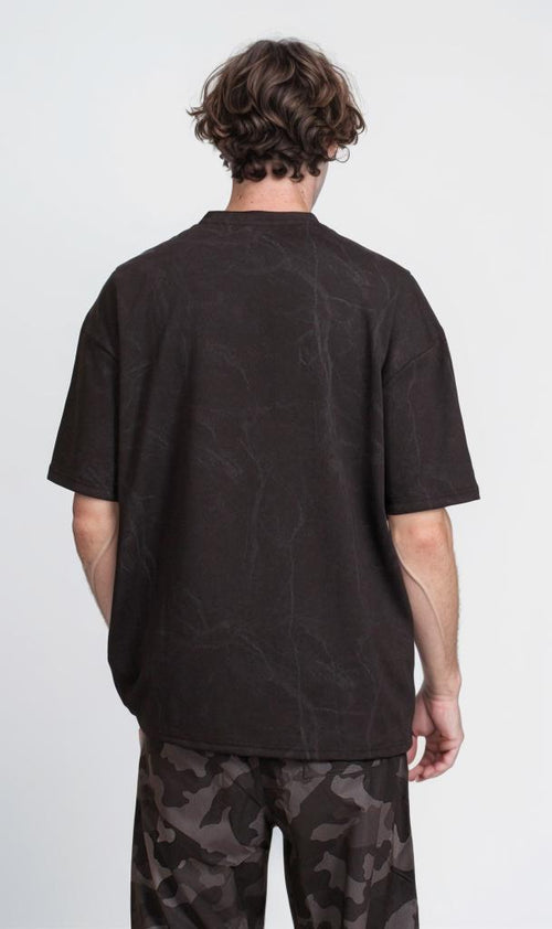 R209092 - Waffle Textured Oversized T-Shirt - Black