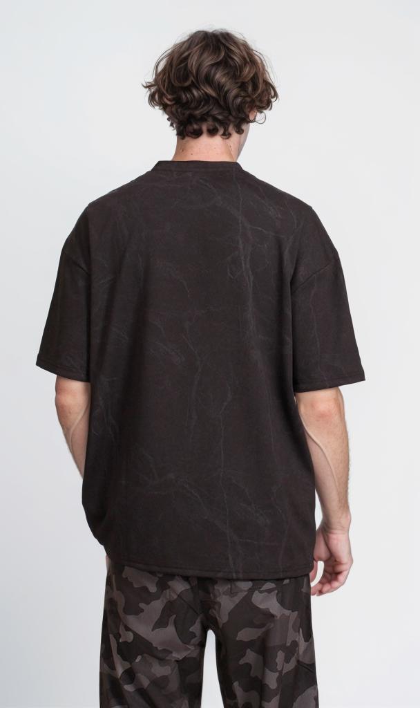 R209092 - Waffle Textured Oversized T-Shirt - Black