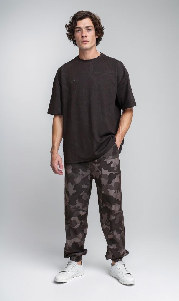 R209092 - Waffle Textured Oversized T-Shirt - Black