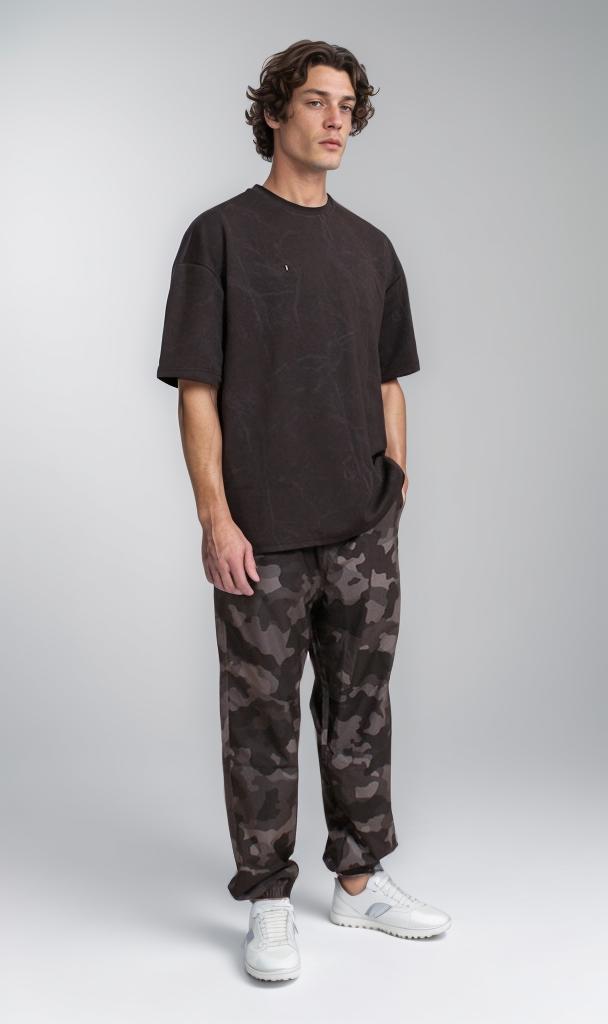 R209092 - Waffle Textured Oversized T-Shirt - Black