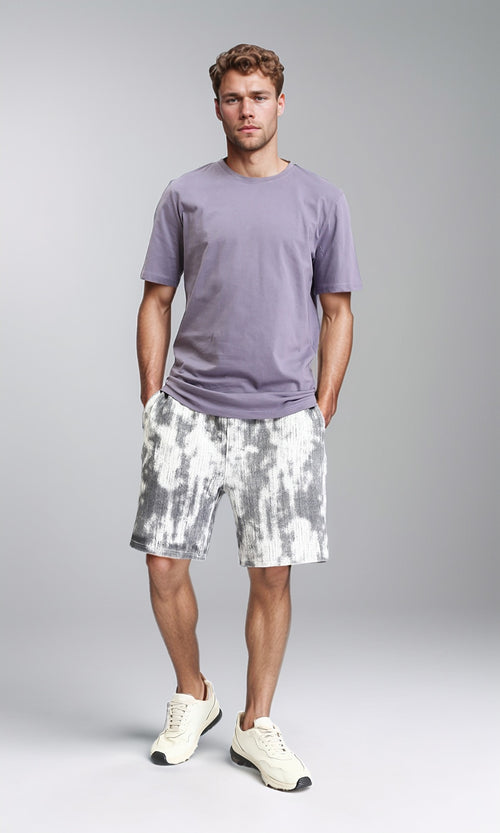 R209093 - Patterned Slip On Shorts with Pockets - Grey & White