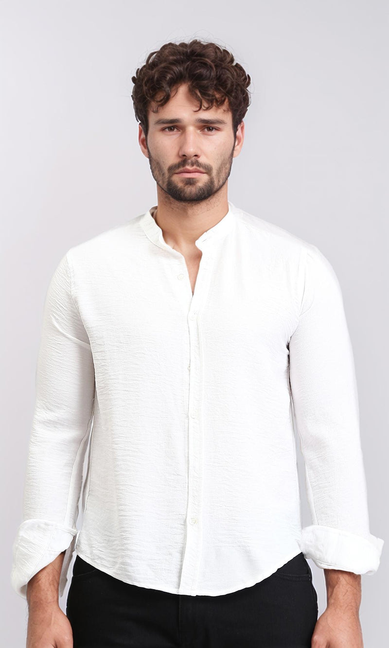 R209097 - Textured Shirt with Mandarin Collar - White