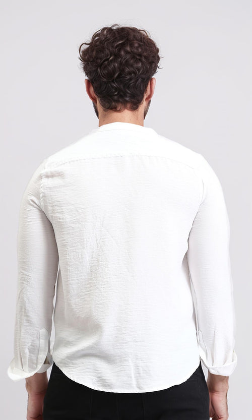 R209097 - Textured Shirt with Mandarin Collar - White