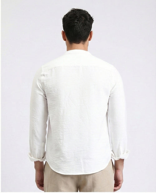 R209097 - Textured Shirt with Mandarin Collar - White