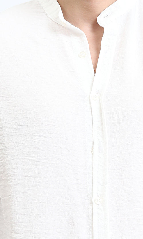 R209097 - Textured Shirt with Mandarin Collar - White