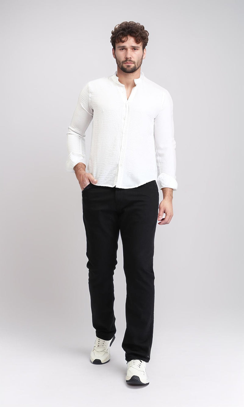 R209097 - Textured Shirt with Mandarin Collar - White