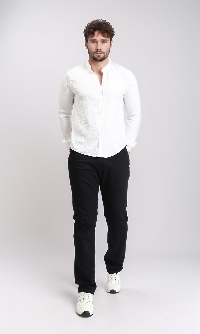 R209097 - Textured Shirt with Mandarin Collar - White