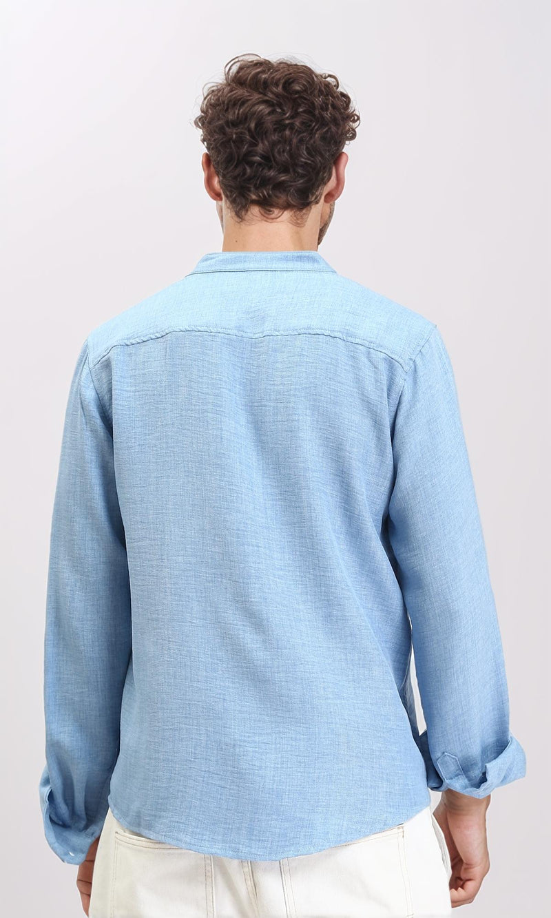 R209098 - Textured Long Sleeves Mandarin Shirt - Baby Blue