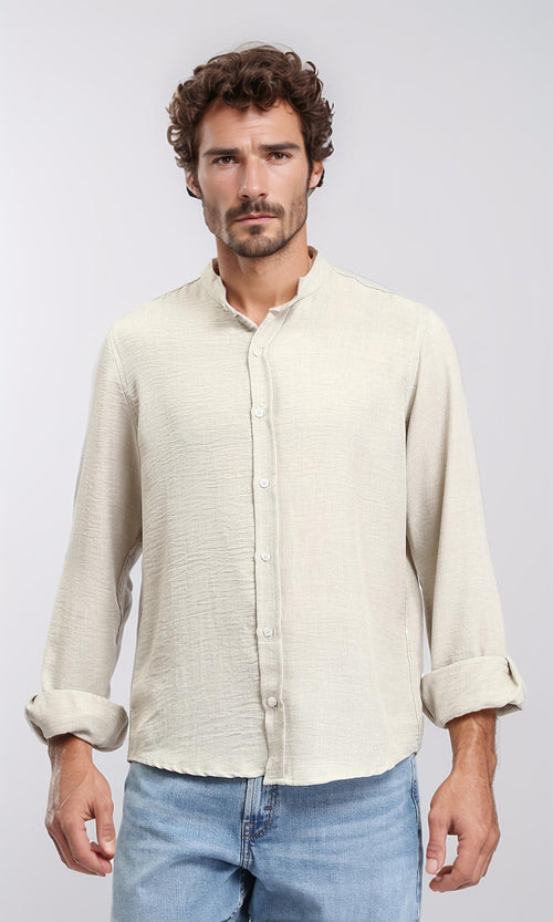 R209100 - Regular Long Sleeves Mandarin Shirt - Ecru