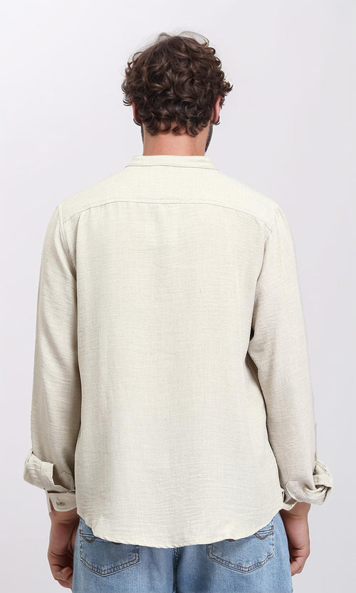 R209100 - Regular Long Sleeves Mandarin Shirt - Ecru