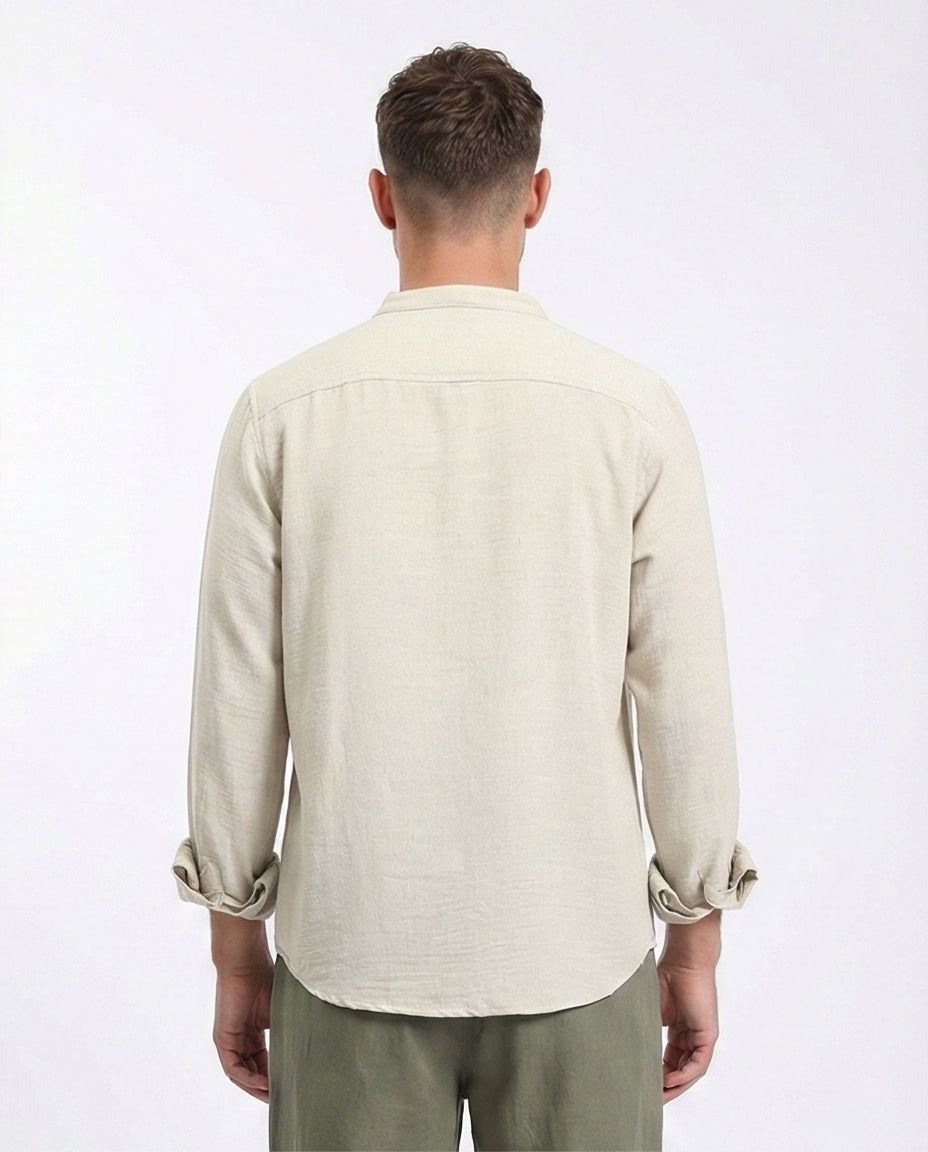 R209100 - Regular Long Sleeves Mandarin Shirt - Ecru
