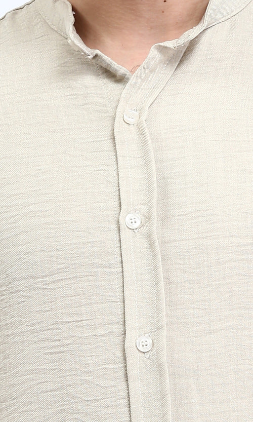 R209100 - Regular Long Sleeves Mandarin Shirt - Ecru