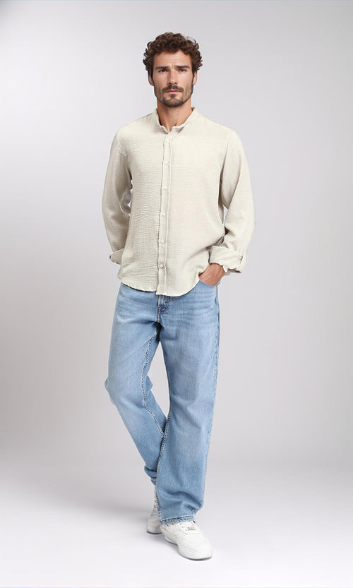 R209100 - Regular Long Sleeves Mandarin Shirt - Ecru