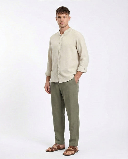 R209100 - Regular Long Sleeves Mandarin Shirt - Ecru