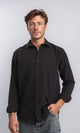 R209101 - Self Textured Long Sleeves Summer Shirt - Black