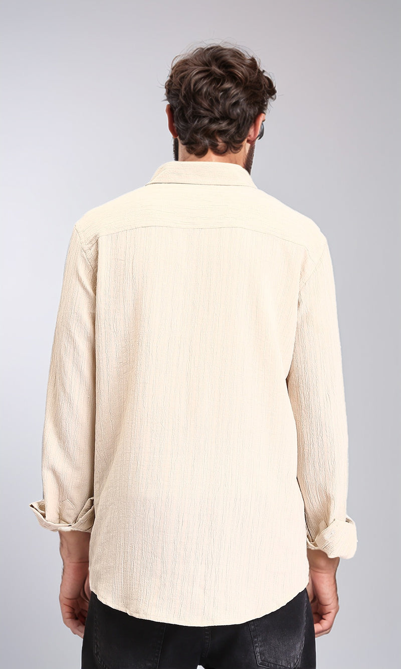 R209103 - Self Textured Long Sleeves Summer Shirt - Ivory