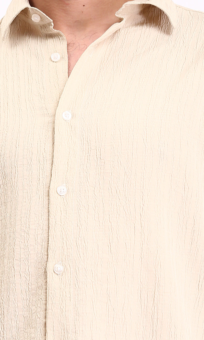 R209103 - Self Textured Long Sleeves Summer Shirt - Ivory