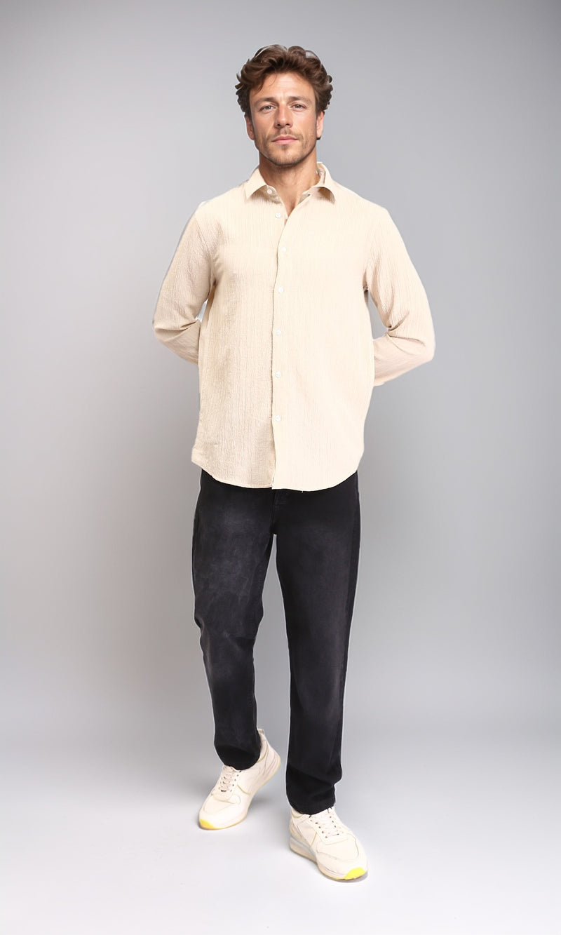 R209103 - Self Textured Long Sleeves Summer Shirt - Ivory