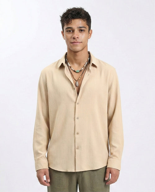 Buttons Down Textured Shirt - Sand