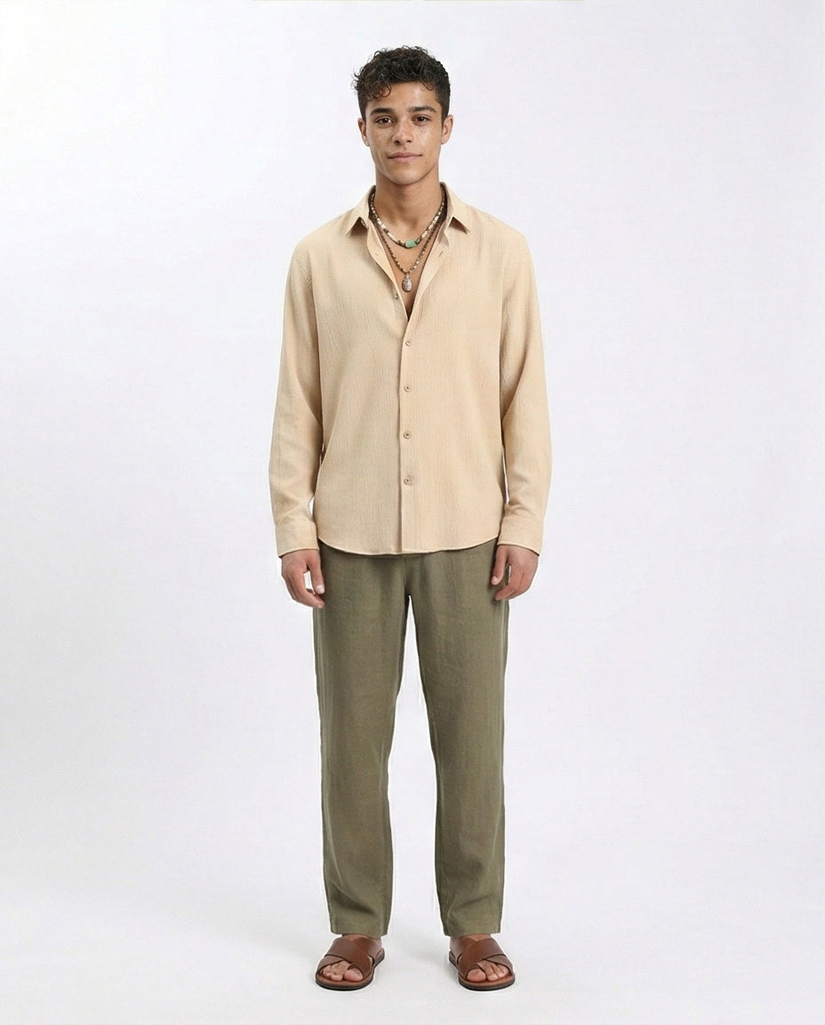 R209104 - Buttons Down Textured Shirt - Sand