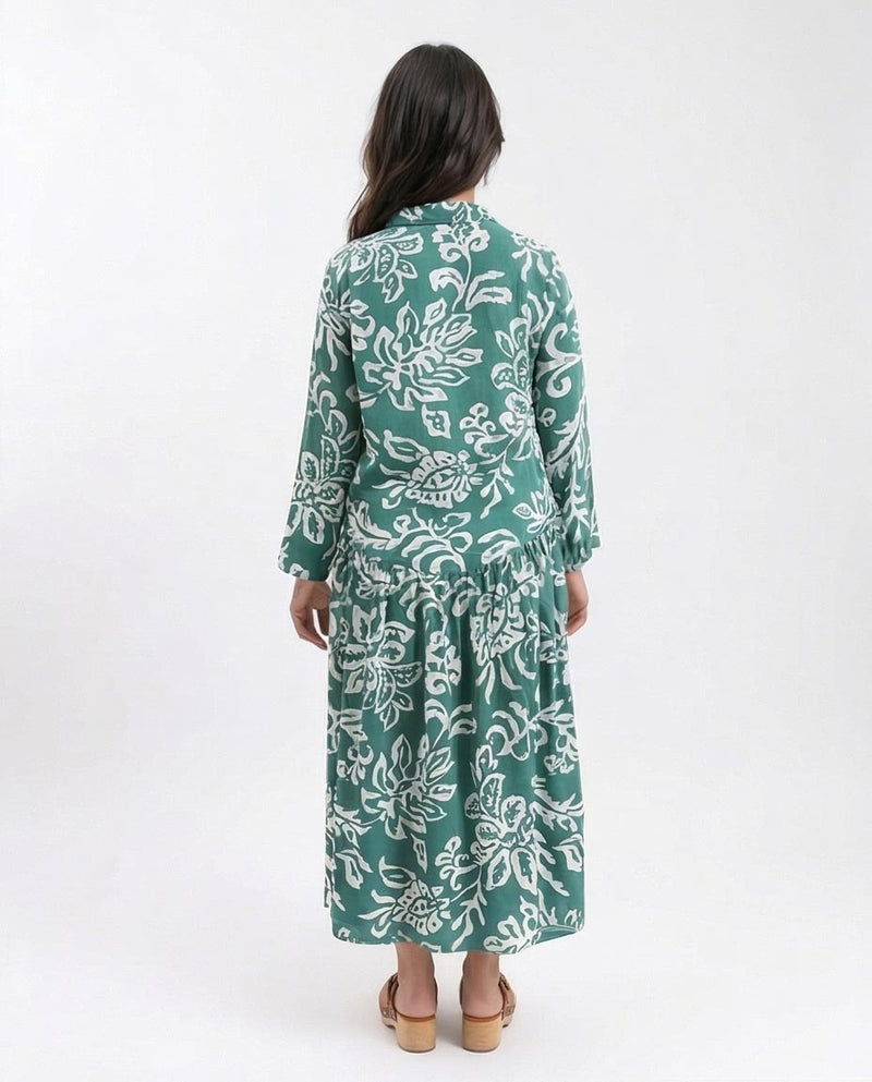 Ravin Botanical Bloom Drop-Waist Maxi Shirt Dress - R209106