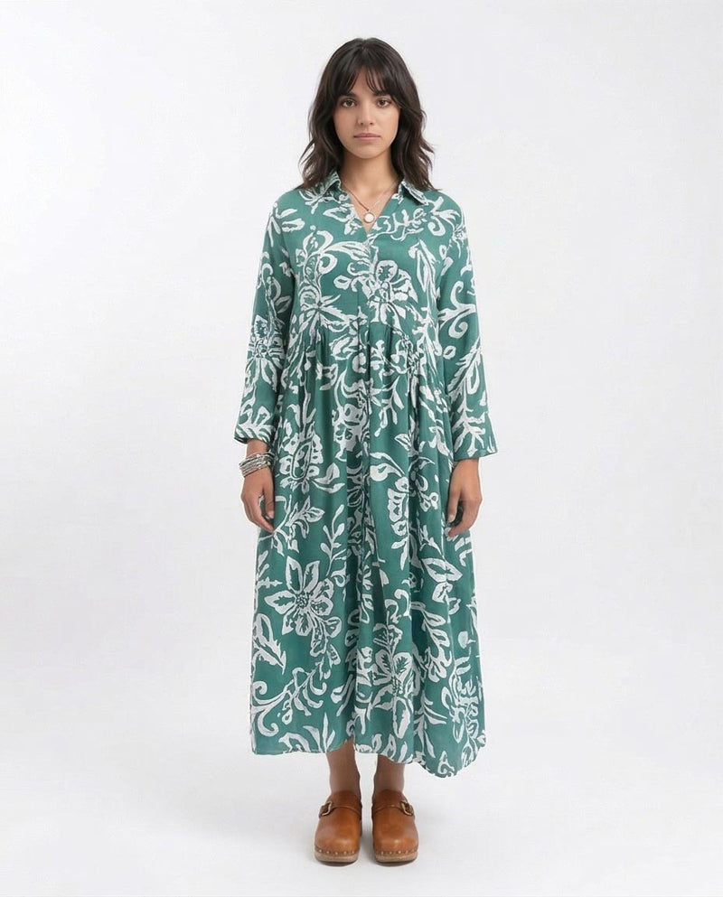 Ravin Botanical Bloom Drop-Waist Maxi Shirt Dress - R209106