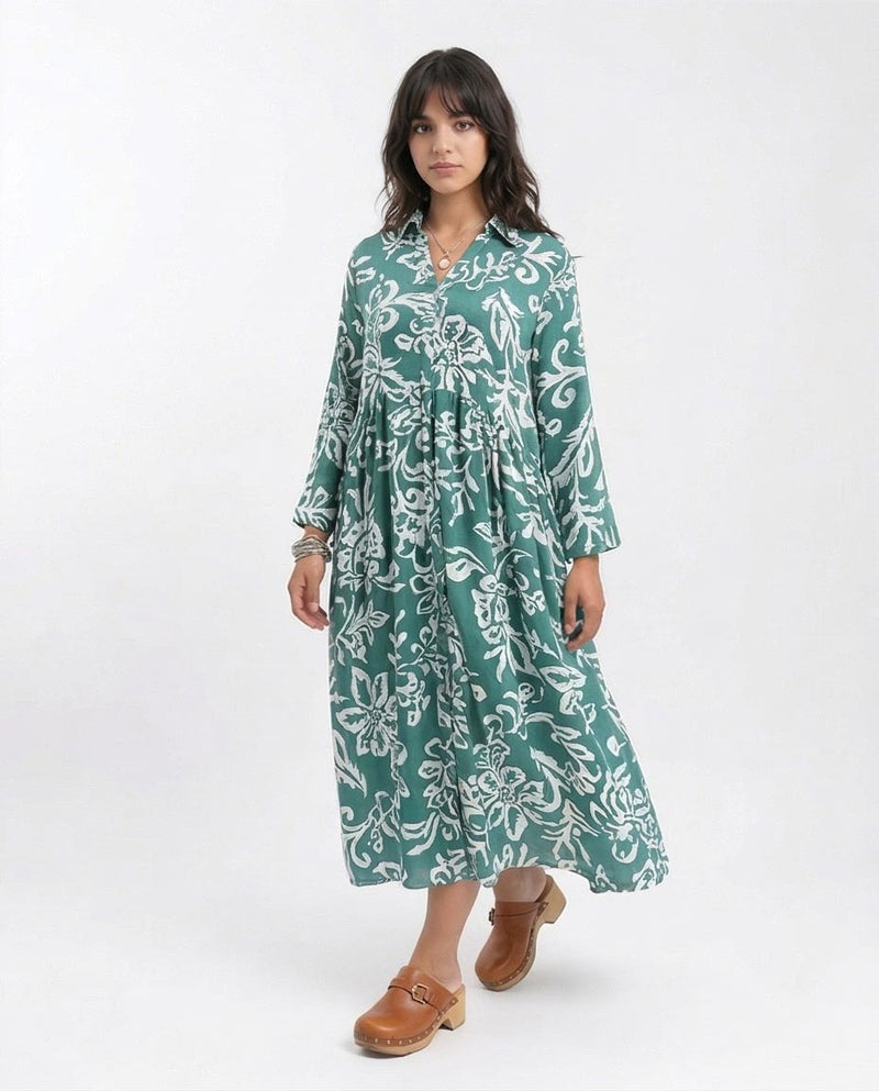 Ravin Botanical Bloom Drop-Waist Maxi Shirt Dress - R209106