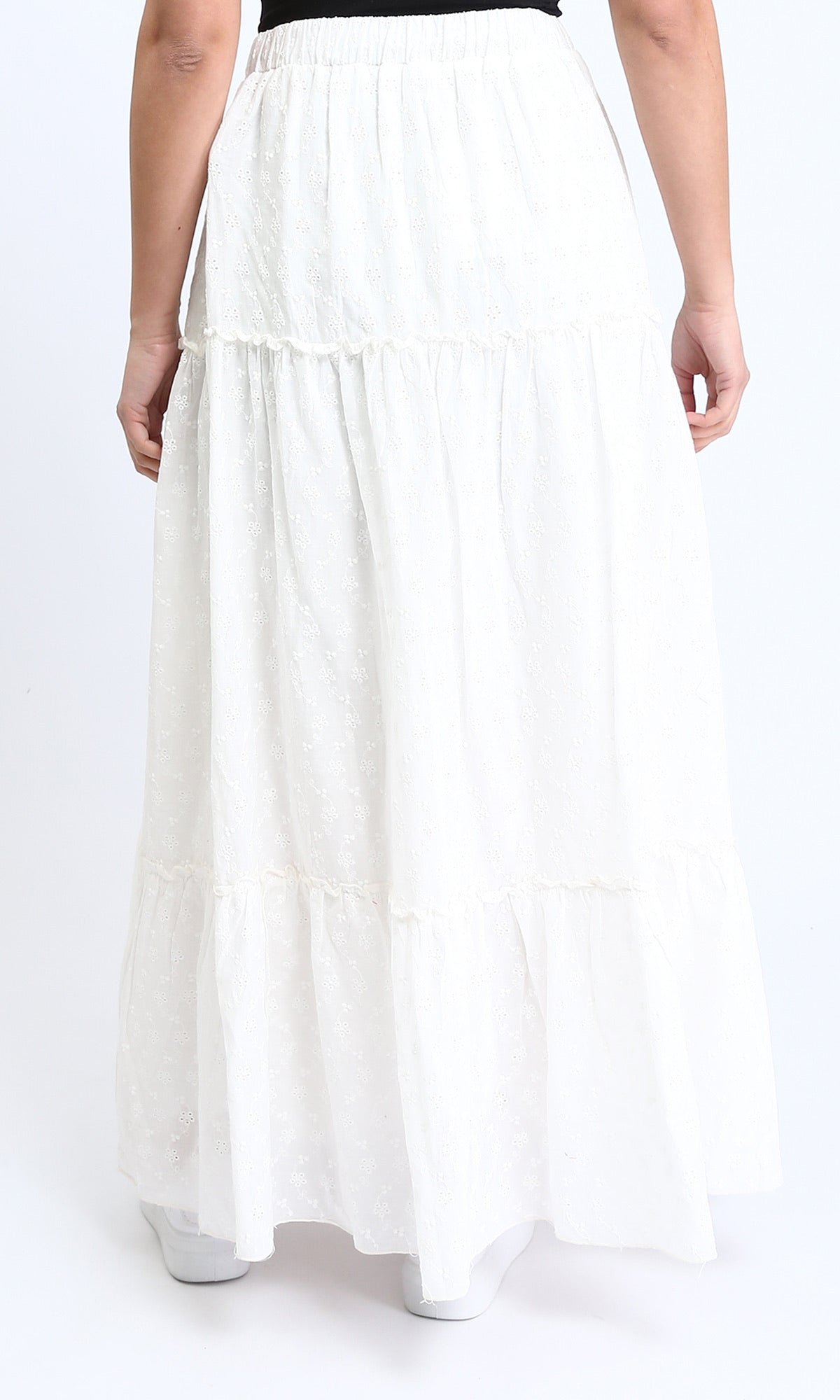 R209107 - Self Pattern Slip On Maxi Skirt - White