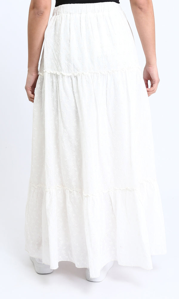 R209107 - Self Pattern Slip On Maxi Skirt - White