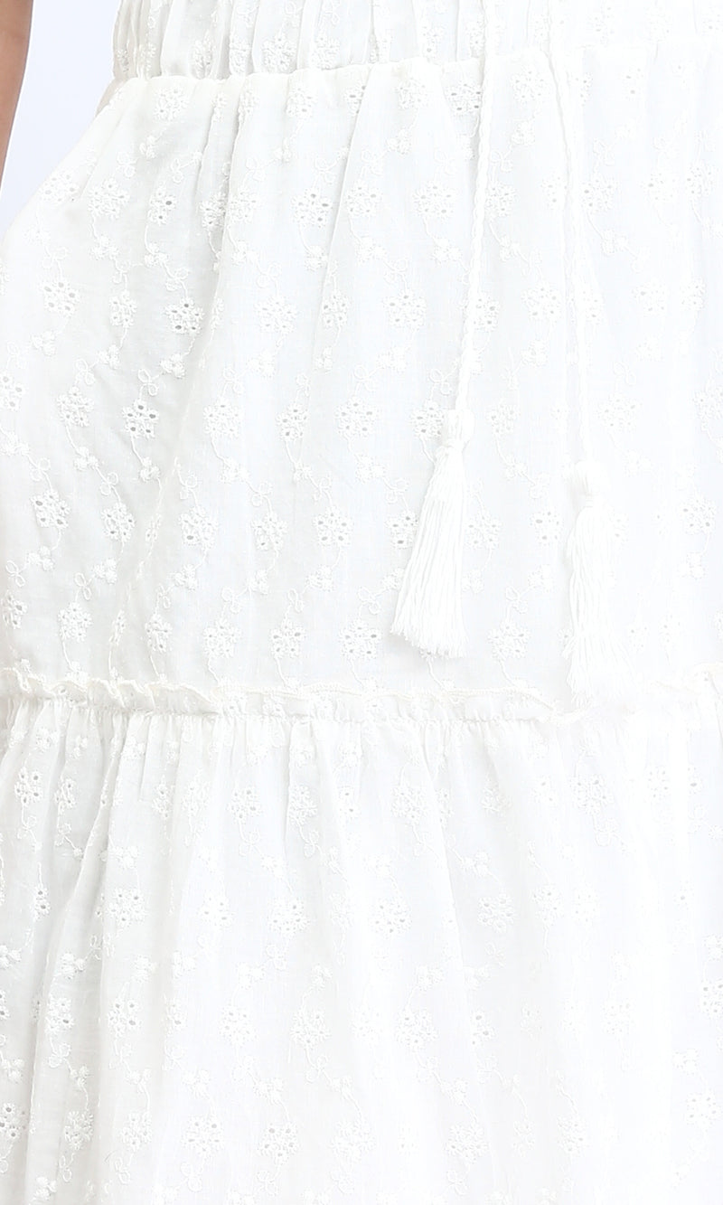 R209107 - Self Pattern Slip On Maxi Skirt - White