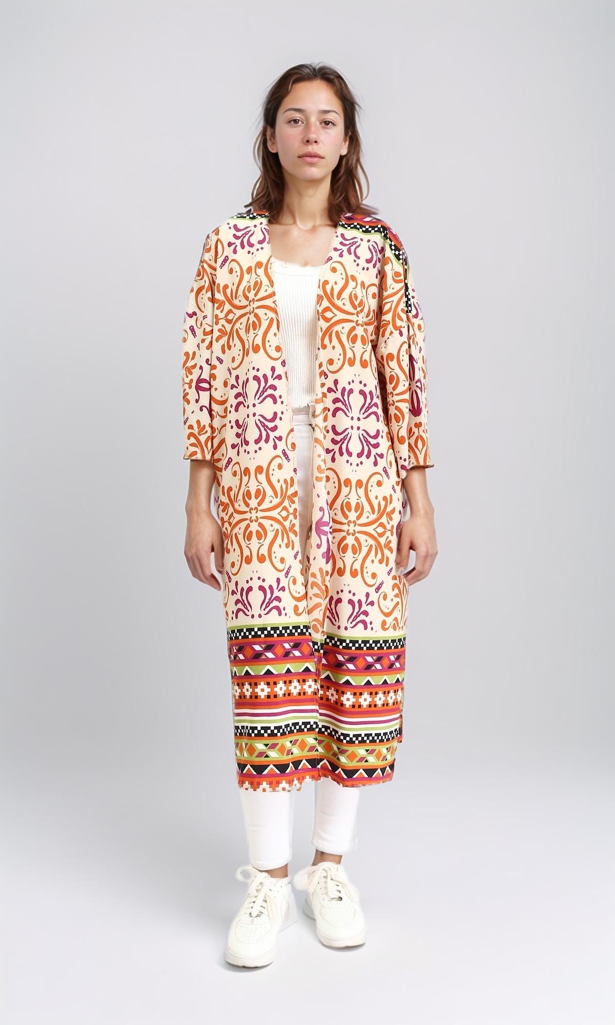 Colorful Slip On Summer Cardigan - Orange & Magenta