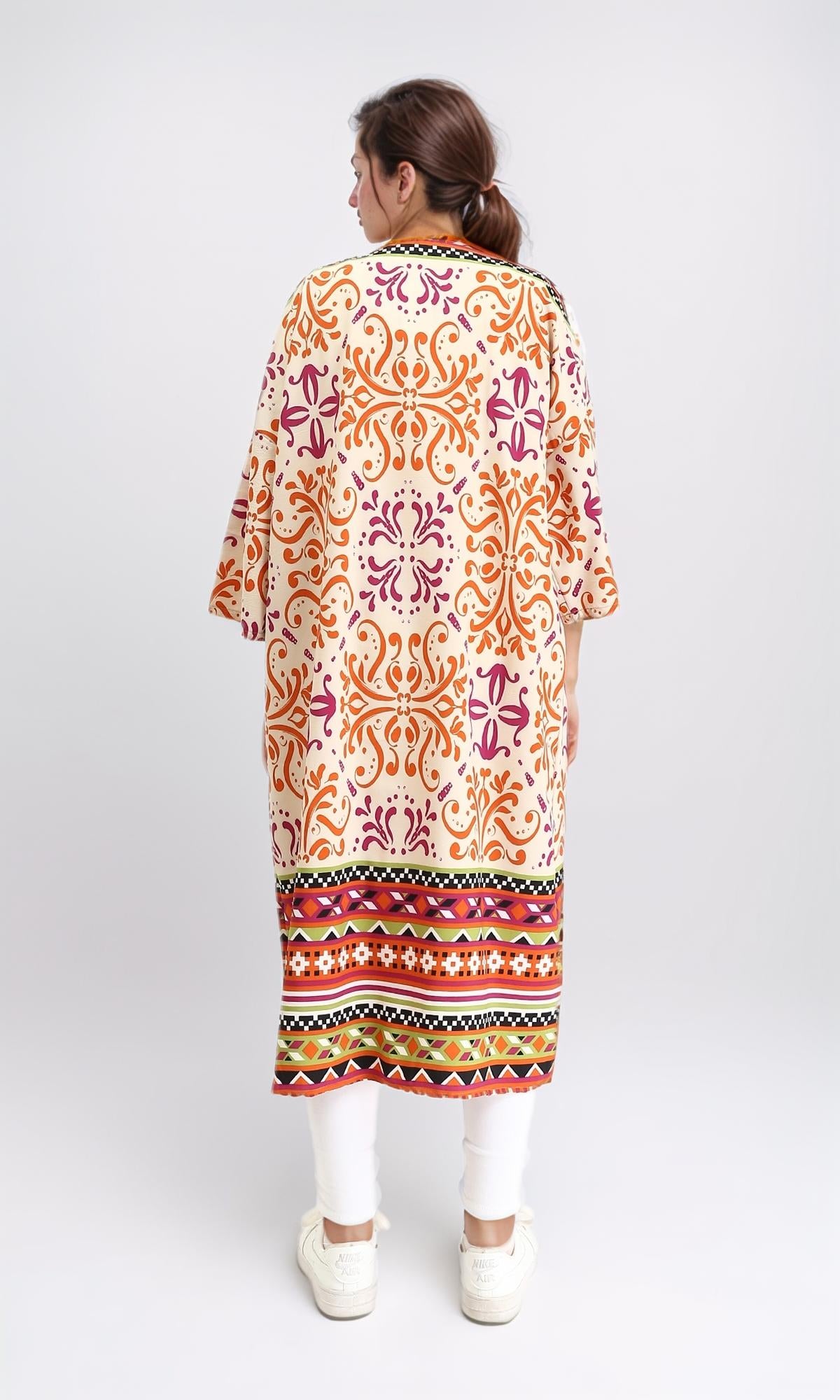 R209108 - Colorful Slip On Summer Cardigan - Orange & Magenta