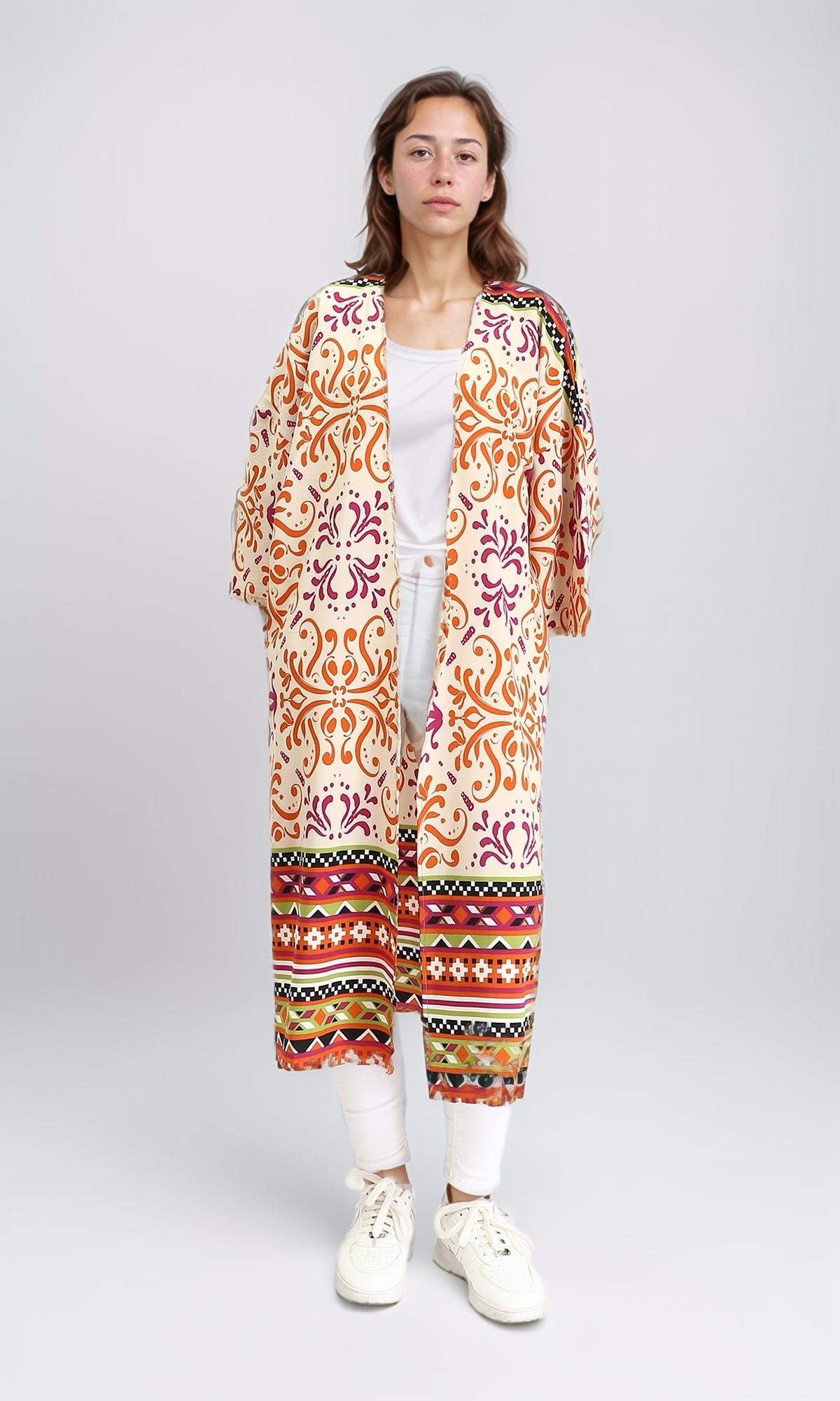 R209108 - Colorful Slip On Summer Cardigan - Orange & Magenta
