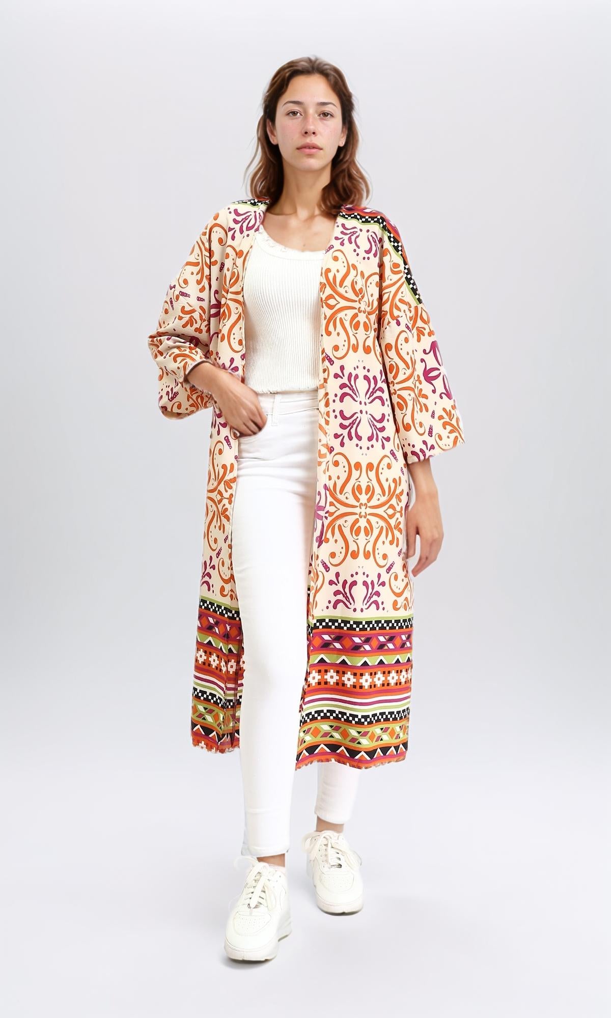 R209108 - Colorful Slip On Summer Cardigan - Orange & Magenta
